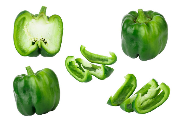 Green raw bell peppers on the white background - Фото, изображение