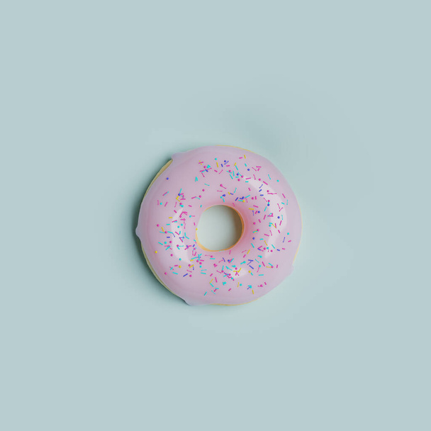 donut with glaze on a blue background, 3d render - Foto, imagen