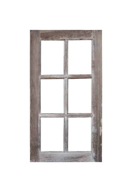 Real vintage wood glass door window frame isolated on white background - Photo, Image