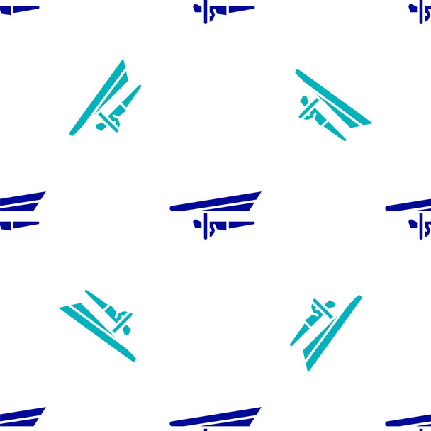 Blaues Hängegleiter-Symbol isoliert nahtloses Muster auf weißem Hintergrund. Extremsport. Vektorillustration. - Vektor, Bild