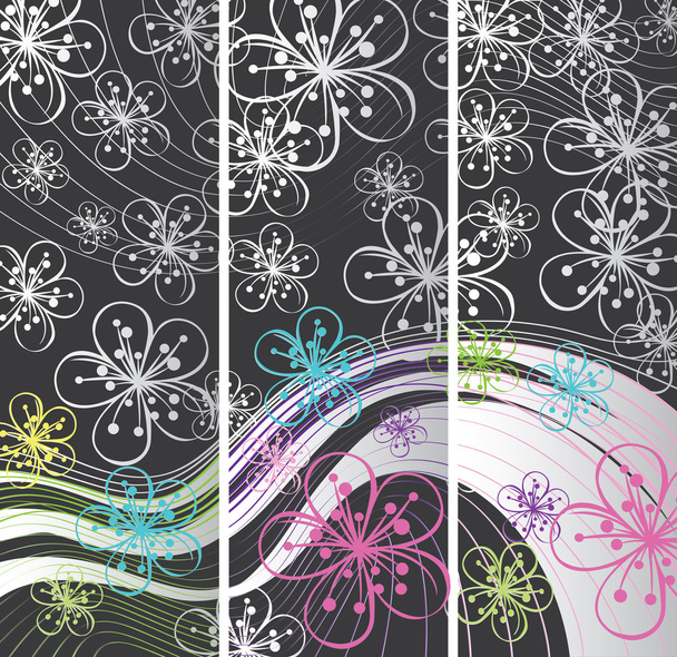 Abstract Spring banners. Flowers on the line background - Vector, imagen