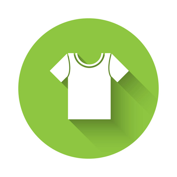 White T-shirt icon isolated with long shadow. Green circle button. Vector Illustration. - Διάνυσμα, εικόνα