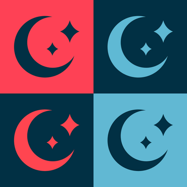 Pop art Moon and stars icon isolated on color background.  Vector. - Vector, Image
