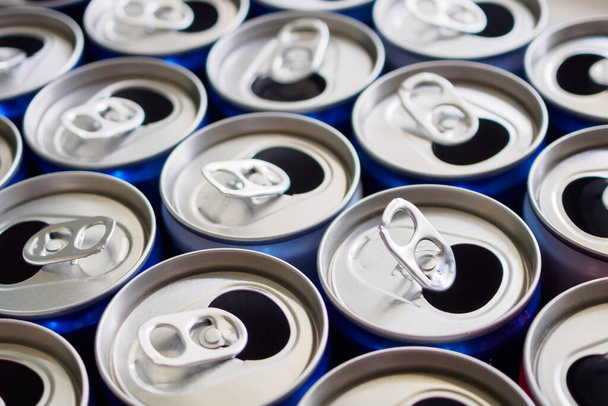 Empty aluminium drink cans recycling background concept - Photo, Image