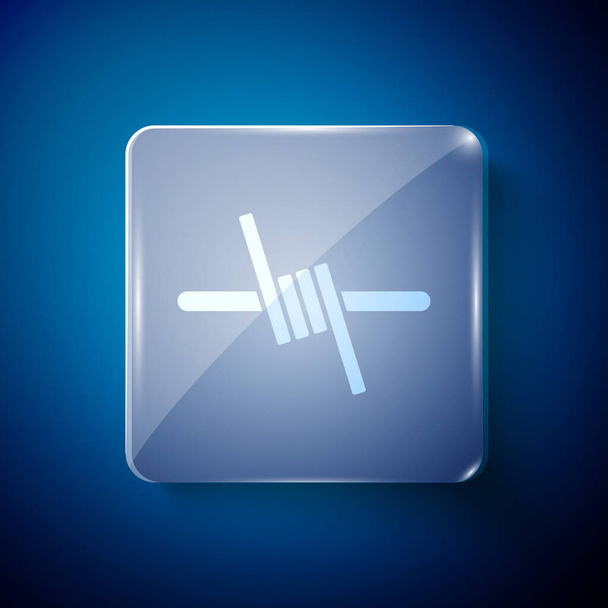 Icono de alambre de púas blanco aislado sobre fondo azul. Paneles cuadrados de vidrio. Vector. - Vector, Imagen
