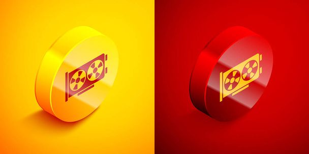 Isometric Video graphic card icon isolated on orange and red background. Circle button. Vector. - Vector, Image