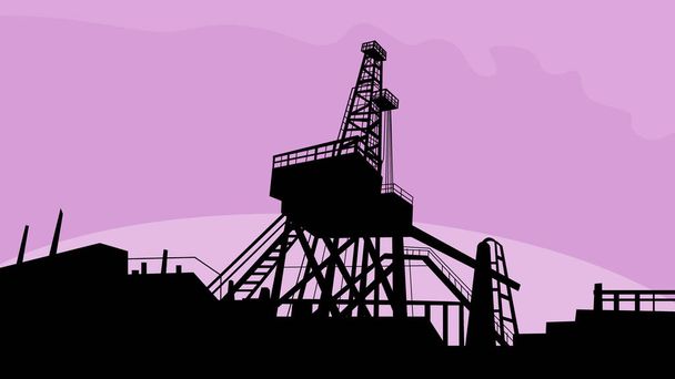 Ретро WPA иллюстрация завода по переработке нефти, выполненная в администрации проекта или в федеральном стиле художественного проекта. - Фото, изображение