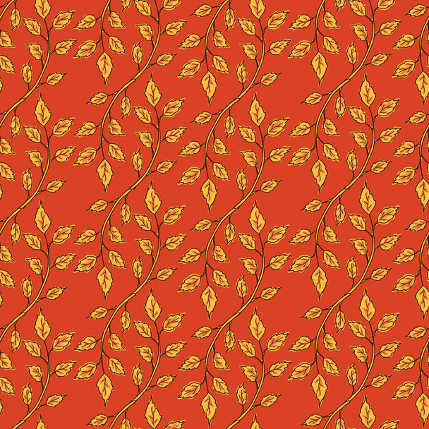 Golden autumn leaves seamless pattern. Fashion print. Fall season background. - Vector, afbeelding