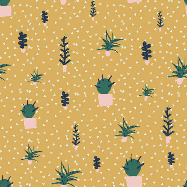 potted cacti plants seamless vector pattern - Vector, Image