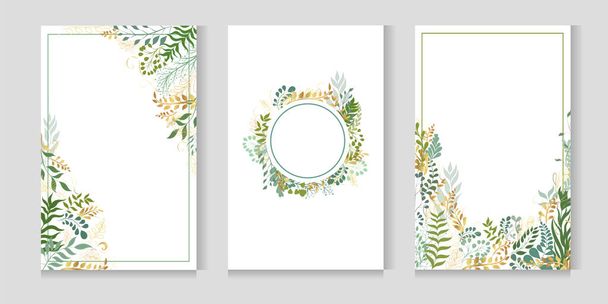   Vector postcard set. Plant leaves and twigs. Greeting cards with place for text. - Vector, Image