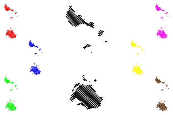 Shefa Province (Republic of Vanuatu, Saaristo) kartta vektori kuva, scribble luonnos Efate, Shepherd Islands, Epi saari kartta - Vektori, kuva