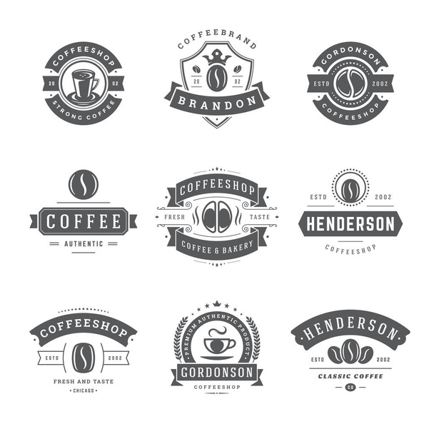 Coffee shop logos design templates set vector illustration for cafe badge design and menu decoration - Διάνυσμα, εικόνα