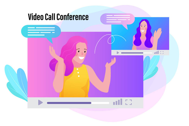 Online work from home meeting. Vector Illustrations flat design concept video conference. EPS10. - Vector, Image