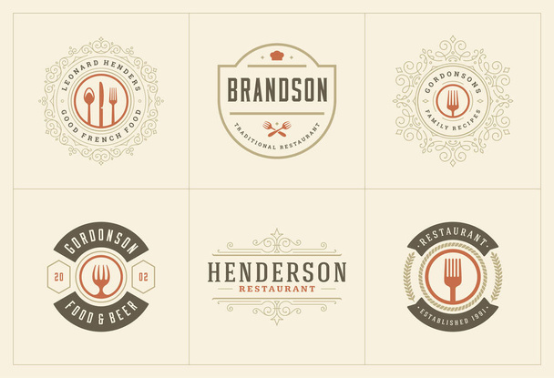 Restaurant logos templates set vector illustration good for menu labels and cafe badges - Vektori, kuva
