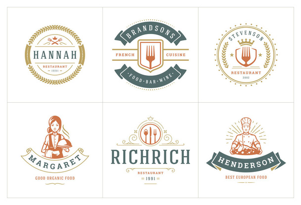 Restaurant logos templates set vector illustration good for menu labels and cafe badges - Vettoriali, immagini