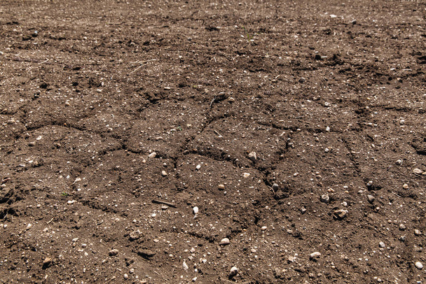 Terre fissurée sèche. Exemple de changement climatique. - Photo, image