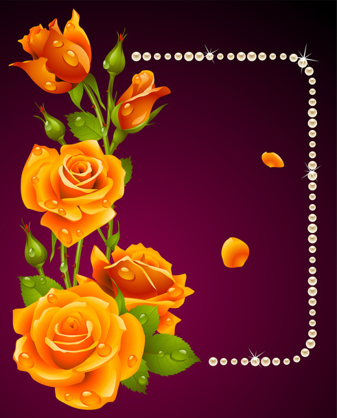 Vector rose and pearls frame. Design element. - Vector, afbeelding