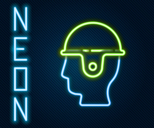 Leuchtende Neon-Linie Arbeiter-Schutzhelm-Symbol isoliert auf schwarzem Hintergrund. Buntes Rahmenkonzept. Vektorillustration. - Vektor, Bild