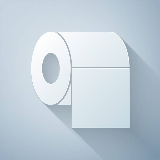 Paper cut Toilet paper roll icon isolated on grey background. Paper art style. Vector. - Vector, Image