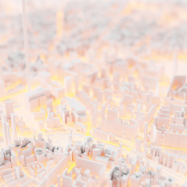 Techno mega ciudad; conceptos de tecnología urbana y futurista, renderizado 3D original - Foto, Imagen