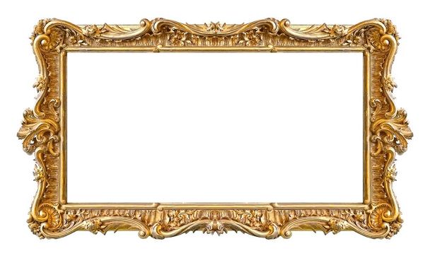 Panoramic golden frame for paintings, mirrors or photo isolated on white background - Photo, Image
