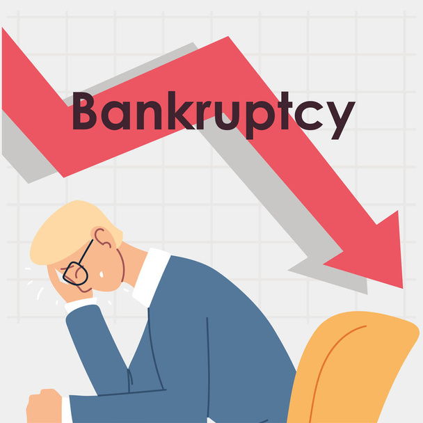 business man sitting bankrupt, economic problem - Vector, Image