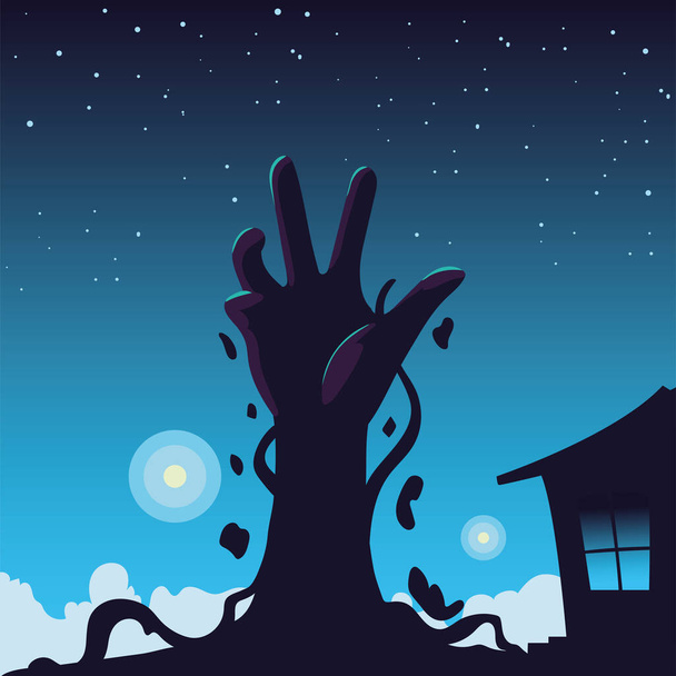 halloween achtergrond met zombie hand - Vector, afbeelding