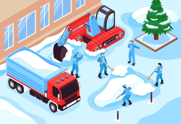 Snow Cleaning Isometric Composition - Vector, Image