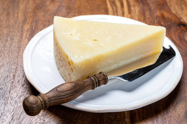 Italské sýry sbírka, vyzrálý pecorino romano tvrdý sýr z ovčí melk close up - Fotografie, Obrázek