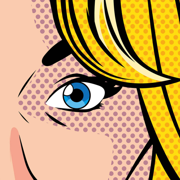 portrét blondýnky s otevřenými ústy, překvapení, styl pop art - Vektor, obrázek