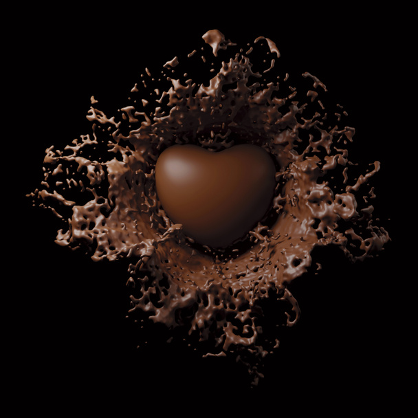 Chocolade hart plons op zwarte achtergrond 3d renderen - Foto, afbeelding