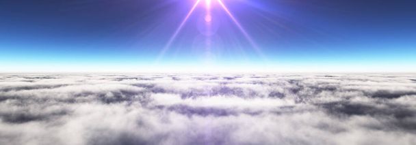 Nad mraky sluneční paprsek, 3D vykreslování ilustrace - Fotografie, Obrázek