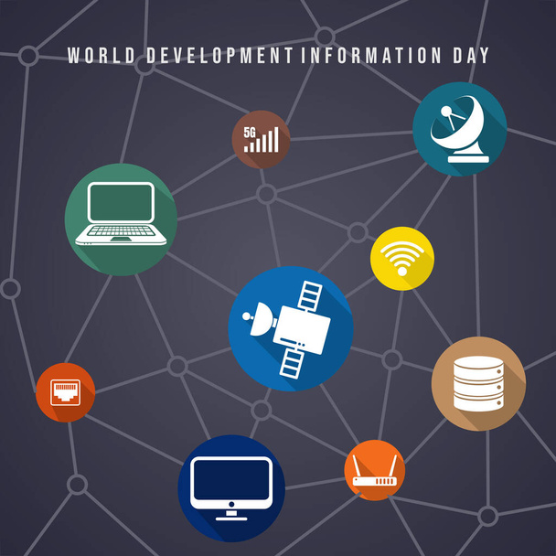 Journée mondiale de l'information sur le développement design avec icône volante en ligne. Icônes du réseautage en ligne. - Vecteur, image