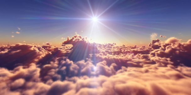 volar por encima de nubes puesta del sol paisaje, 3d ilustración de renderizado
 - Foto, imagen