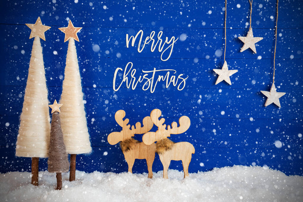 Christmas Tree, Moose, Snow, Star, Text Merry Christmas, Snowflakes - Foto, immagini