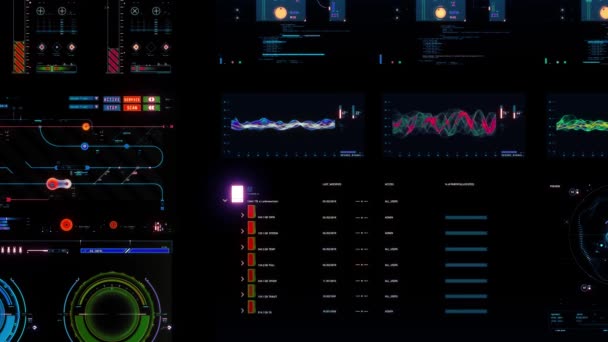 Futuristic multicolored interface/Digital screen/Ultra detailed abstract digital background. Blinking and switching indicators and statuses. Command center, big data, machine deep learning, data analytics. Creeping line, live table - Footage, Video