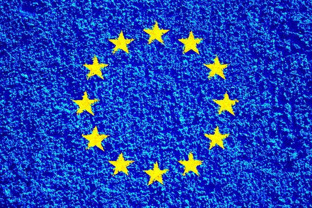 EU-zászló textúra háttérrel. Az uniós munkaszüneti napok üdvözlőlapjainak háttere. Az Európa-napot május 9-én ünneplik. A Schumann Nyilatkozat napját május 5-én ünneplik.. - Fotó, kép