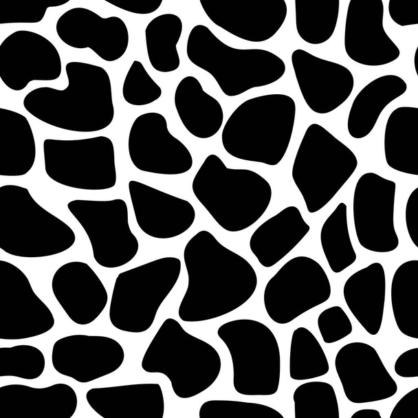 Vector seamless spotted pattern. Black spots of various shapes on a white background. Many shapeless rounded shapes. Trend pattern. Leopard print. Doodle style. Stock illustration. For fabric, covers - Vektor, Bild