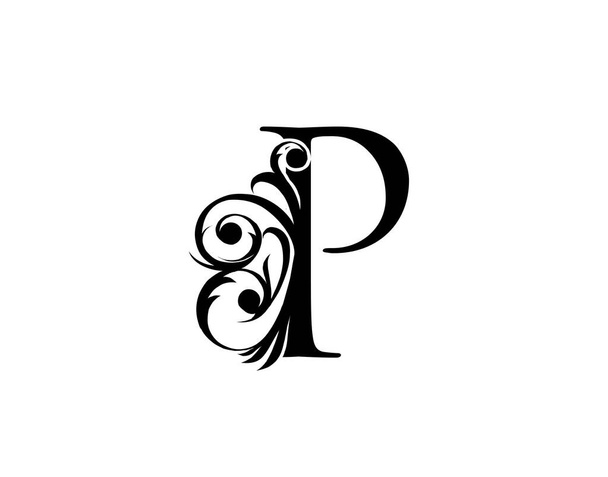 Calligrapic letter P. Graceful royal style. Luxury alphabet arts logo. Vintage drawn emblem for book design, brand name, stamp, Restaurant, Boutique, Hotel.   - Vetor, Imagem