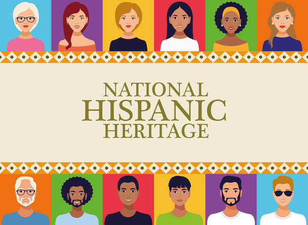 národní hispánské dědictví oslavy nápisy s lidmi ve čtvercovém rámečku - Vektor, obrázek