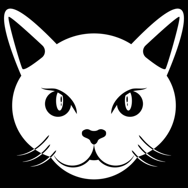 Vector illustration. Isolated white muzzle of a cat on a black background. Design element for poster, banner, clothes. Simple flat style. - Vector, Image