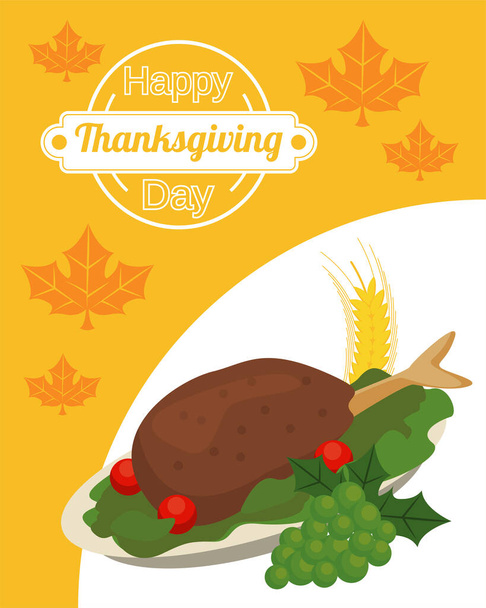boldog hálaadás napi poszter pulykás ételek és szőlő - Vektor, kép