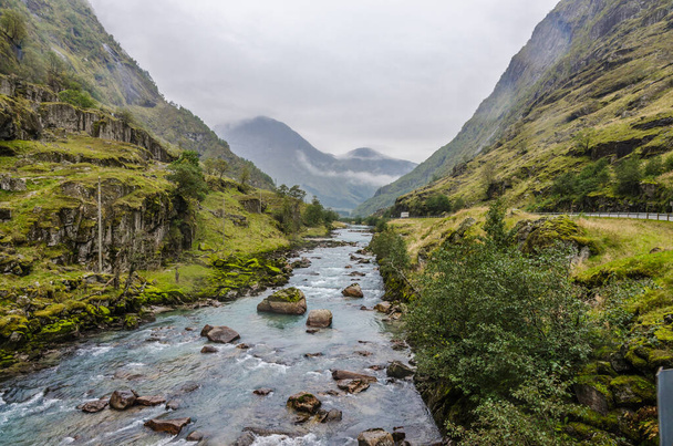 View of the mountain river. Norway. - Фото, изображение