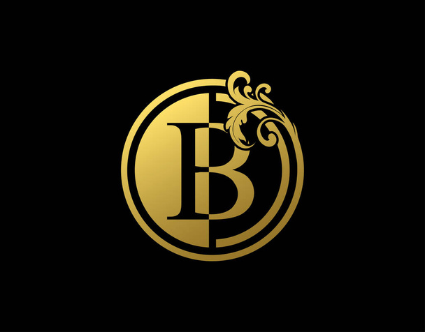 Розкішне коло B Літера Квітковий логотип. Урожай Золотий B Вихор логотип іконка
. - Вектор, зображення