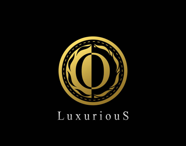 Círculo de Luxo O Letter Floral Design. Vintage Gold O Royal Logo Icon. - Vetor, Imagem