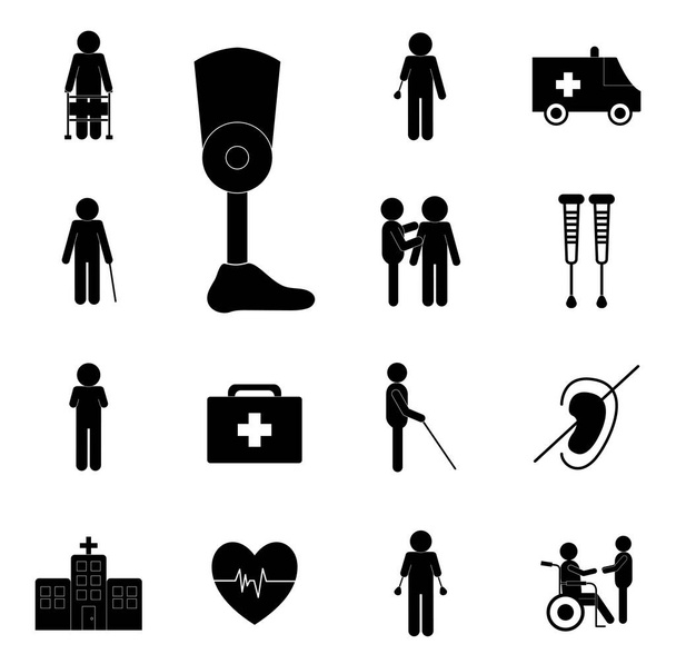 Handicapés silhouette ensemble de style icônes conception vectorielle - Vecteur, image