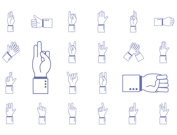 hand sign language alphabet line and fill style icons collection vector design - Vector, Image