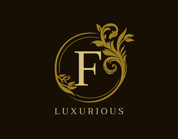Luxo F Carta Floral Design. Círculo Real F Vintage Logo Ícone. - Vetor, Imagem