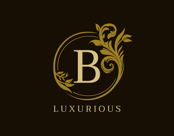 Luxusní B Letter Floral Design. Circle Royal B Vintage Logo Icon. - Vektor, obrázek