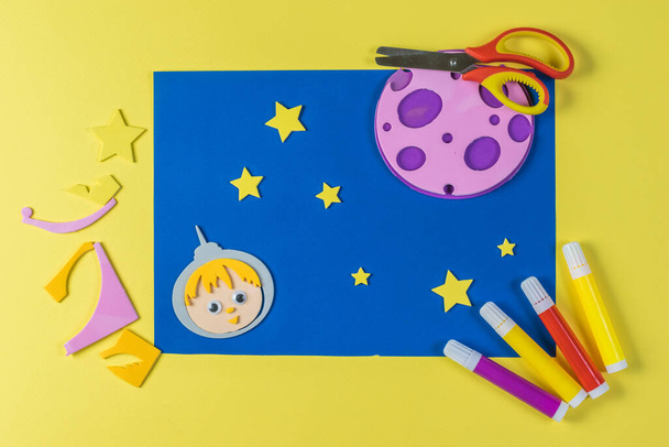 Children's paper crafts on a space theme. - Photo, Image